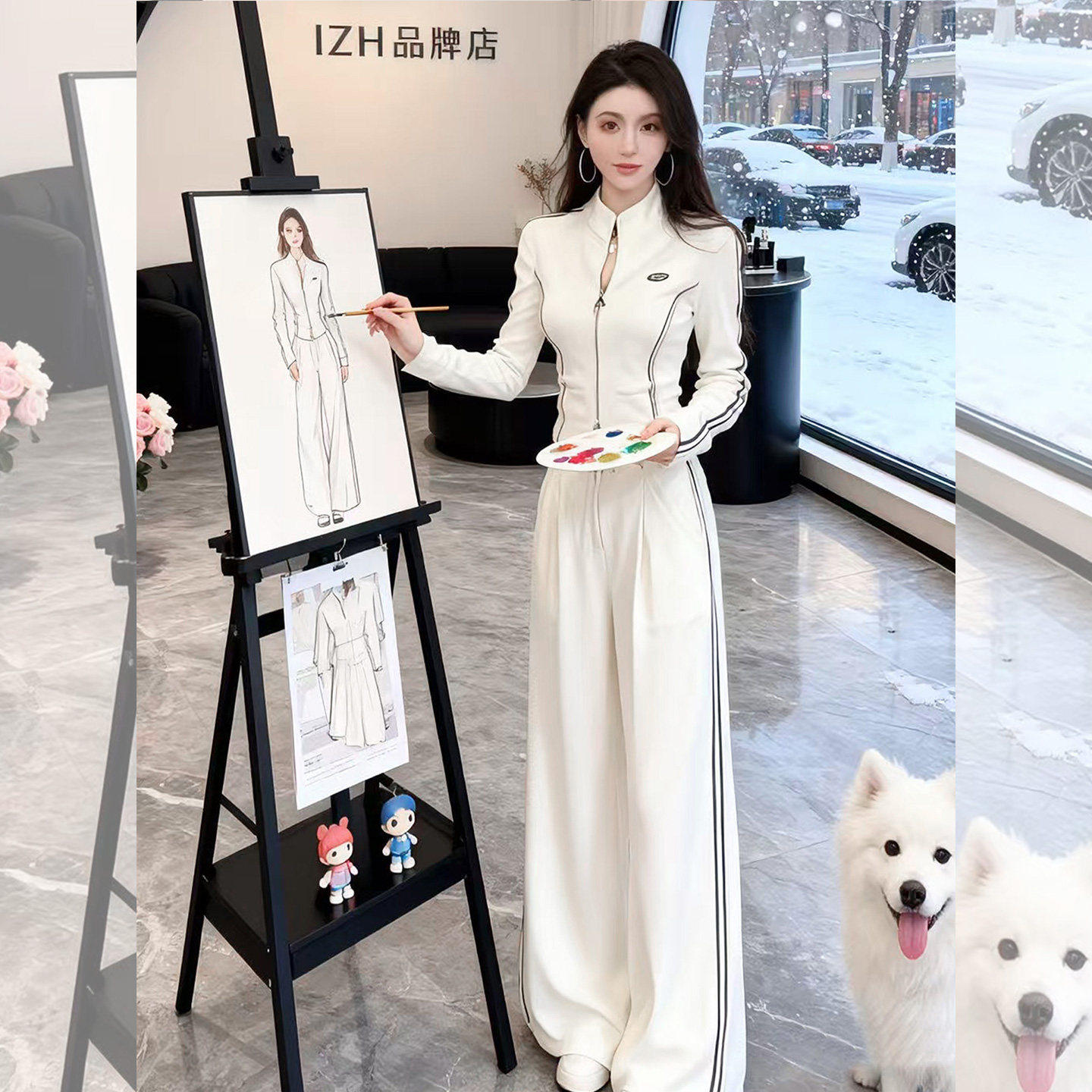 巨好看休闲运动套装女秋冬装白色修身收腰立领卫衣阔腿裤两件套春,女装/女士精品,时尚套装,淘宝优惠券,粉丝福利购,淘宝优惠卷