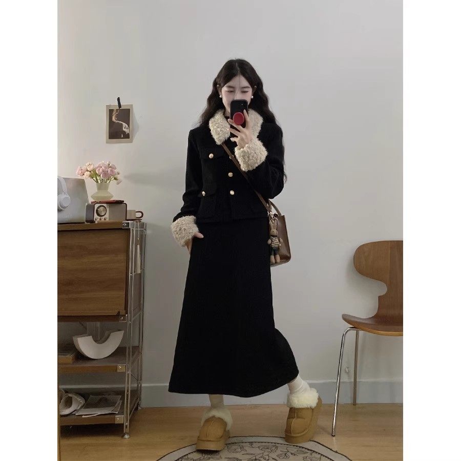 大码胖mm小香风套装冬季新款设计感毛毛拼接夹棉外套中长款半身裙,女装/女士精品,时尚套装,淘宝优惠券,粉丝福利购,淘宝优惠卷