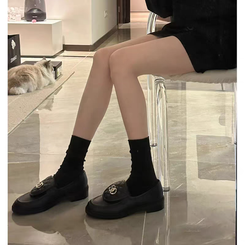 羊皮版小香风翻盖乐福鞋女25新款复古圆头一脚蹬菱格单鞋女厚底鞋