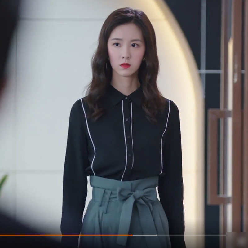 这就是生活叶小白陈都灵同款深蓝色衬衫时尚百搭简约气质