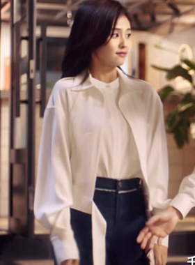 一生一世时宜白鹿同款白色衬衫两件套设计感小众衬衣女百搭上衣秋