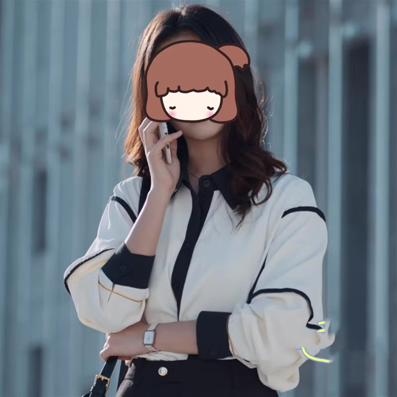 不讨好的勇气吴秀雅李庚希同款衬衫白色撞色POLO领长袖单排扣开衫