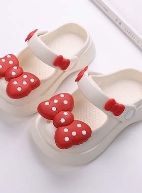 儿童拖鞋夏女童包头防滑外穿亲子沙滩鞋红色蝴蝶结公主软底凉拖鞋