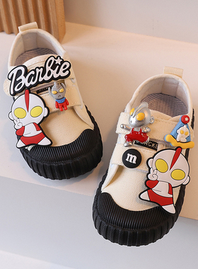 奥特曼儿童帆布鞋男童秋季宝宝学步鞋魔术贴休闲小童幼儿园室内鞋