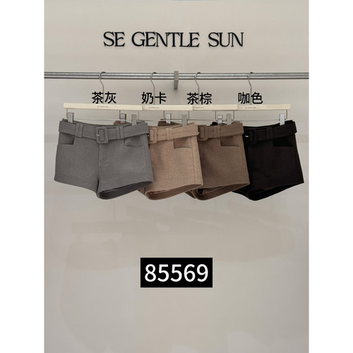 SE GENTLE SUN-料日字扣腰带A字型毛呢短裤休闲短裤(配腰带)85569