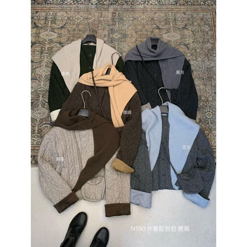 THIRTEEN 拾叁-艺面料圆领韩系外套短外套(配包包,随机披肩)N150