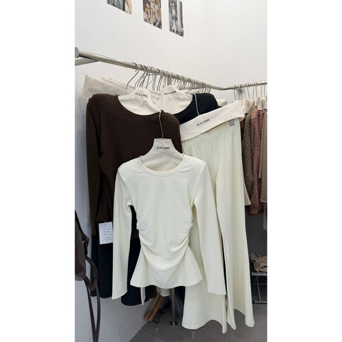 ALA-冬上新韩系显瘦纯欲风百搭磨毛小衫+休闲裤套装9174-1