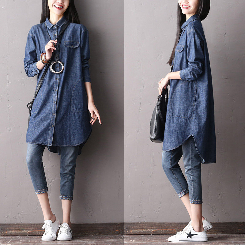 安琪衣鋪春裝韓版寬松長袖牛仔襯衫 女顯瘦中長款開衫外套-牛仔藍在類目 女裝/女士精品, 襯衫中 - 來自Buy2taobao.com提供專業的淘寶代購服務