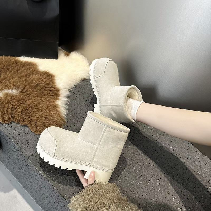 巴黎丑萌大头雪地靴男女真皮