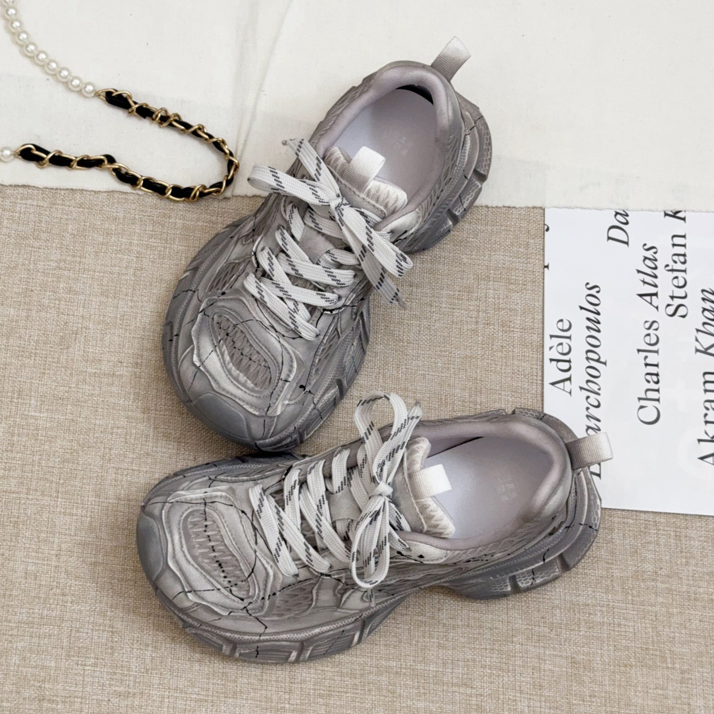 复古真皮巴黎厚底老爹鞋女2025秋季新款小个子增高运动鞋做旧跑鞋,女鞋,老爹鞋,淘宝优惠券,粉丝福利购,淘宝优惠卷