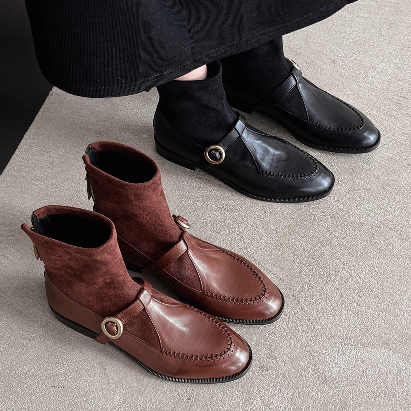 真皮弹力瘦瘦靴女袜靴百搭复古