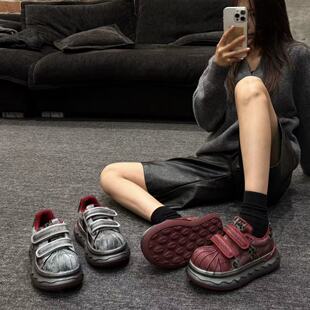 可可家~野性美学2025冬季新款厚底原创手工百搭板鞋休闲拼色女鞋