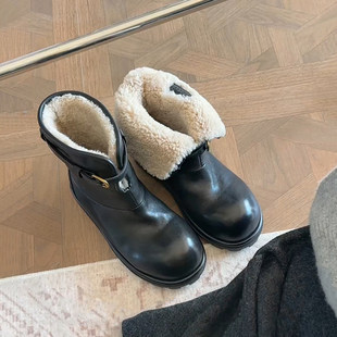 可可家~小众黑色高级感洋气时髦雪地靴女冬季保暖厚底加绒棉鞋子