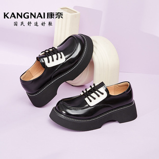 粗跟真皮单鞋 康奈学院风厚底小皮鞋 英伦风jk制服鞋 新款 女2024春季