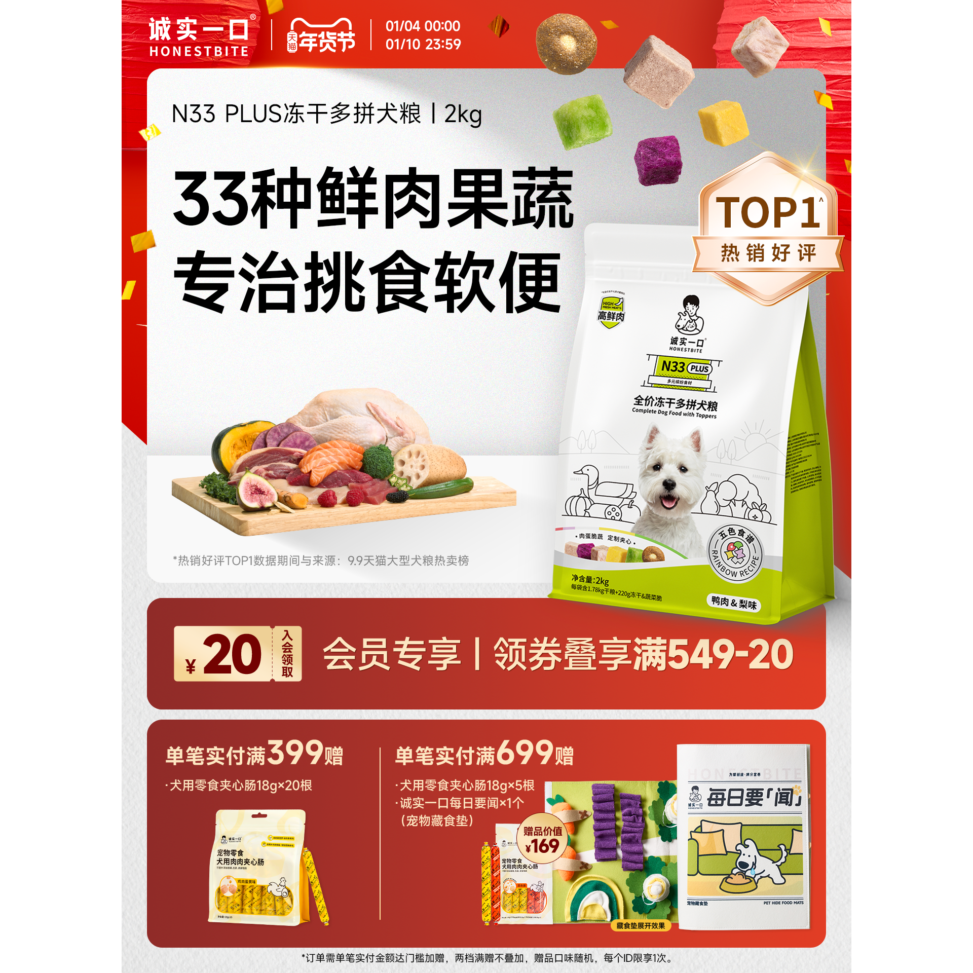 诚实一口N33 PLUS冻干多拼犬粮鸭肉梨幼犬中大型犬小型犬鲜肉狗粮,宠物/宠物食品及用品,狗全价冻干粮,淘宝优惠券,粉丝福利购,淘宝优惠卷