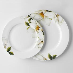 玉兰花 骨瓷平盘家用浅菜盘子8英寸10英寸餐盘微波炉适用餐具