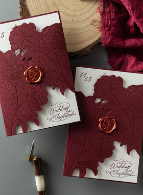 法式定制高端感婚礼邀请函letterpress凹印喜帖手工制作高端请柬