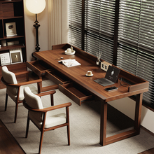 全实木双人书桌2025款中古风家用办公写字工作台卧室带抽屉桌子