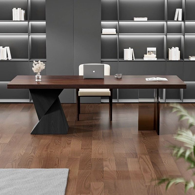 意式极简书桌家用亚克力电脑桌简约客厅实木办公桌设计师长工作台