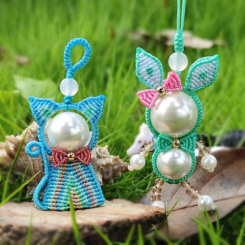时光与美可爱兔子猫咪生肖手机挂件儿童礼物手工编绳diy挂饰材料