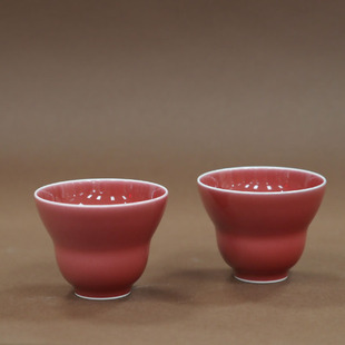 传老谷雨山房豇豆红七贤折腰杯景德镇手工单色釉主人杯单杯茶杯