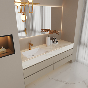 酒店风浴室柜组合现代简约岩板无缝陶瓷盆洗手洗脸盆洗漱台定制