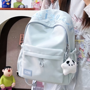 书包初中女生蓝色系韩系简约ins风小众高颜值轻便女高中生双肩包