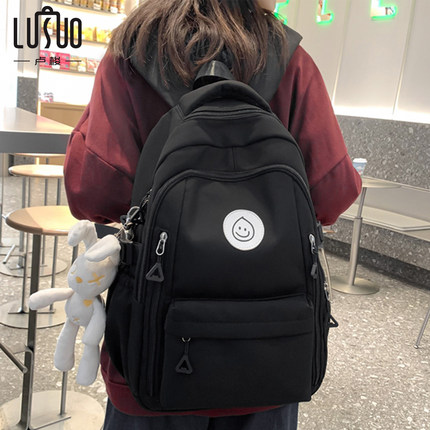 书包初中女生高颜值黑色休闲百搭结实耐用耐磨耐脏大容量双肩背包