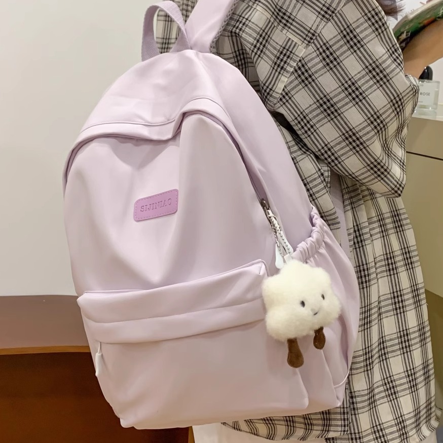 书包双肩包女大学生简约百搭ins背包高中女生大容量可放电脑紫色