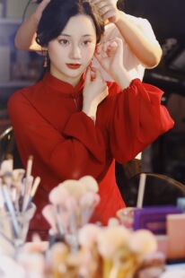 喵吉新中式国风长袖收腰改良旗袍裙小个子长款打底红色连衣裙女秋