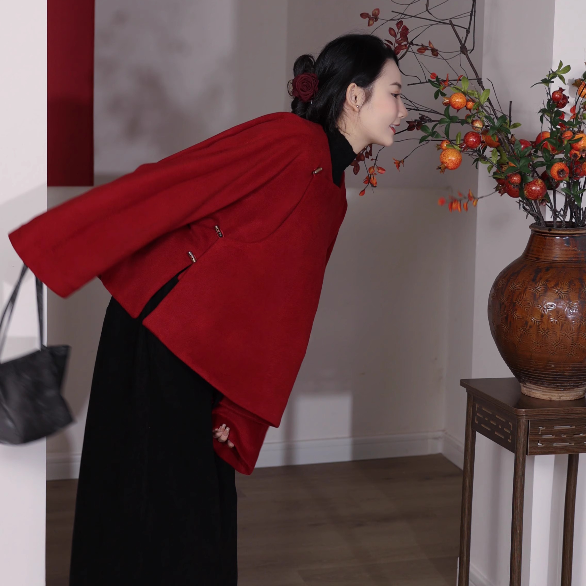 新中式短款气质毛呢外套国风复古