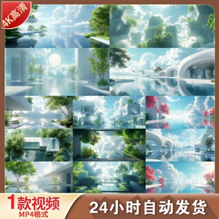 高清未来主义概念水上建筑科技感赛博朋克水面城市设计视频素材