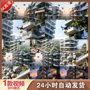 高清第五代住宅无人机配送智能自动化未来建筑低空经济AI视频素材