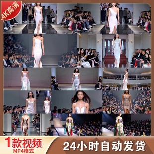 高清时装模特时尚走秀美女服装礼服外国模特舞台聚光灯下视频素材