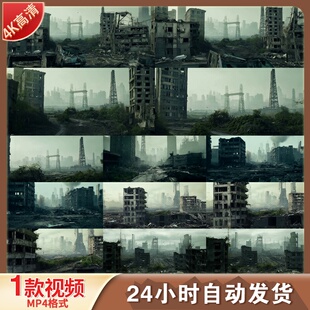 高清破败城市废墟荒凉景象废弃建筑断壁残垣末日废土视频素材