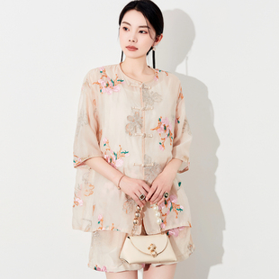 【疏桐】2026夏季重工刺绣慕云沙透气舒适上衣吊带短裤时尚套装女