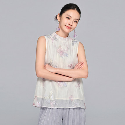 【蝶舞】国风新中式夏季重工刺绣无袖上衣背心+阔腿裤时尚套装女