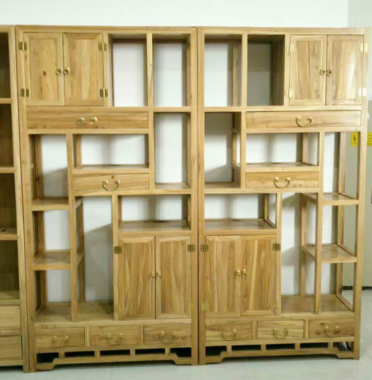 免漆老榆木书柜书架博古架