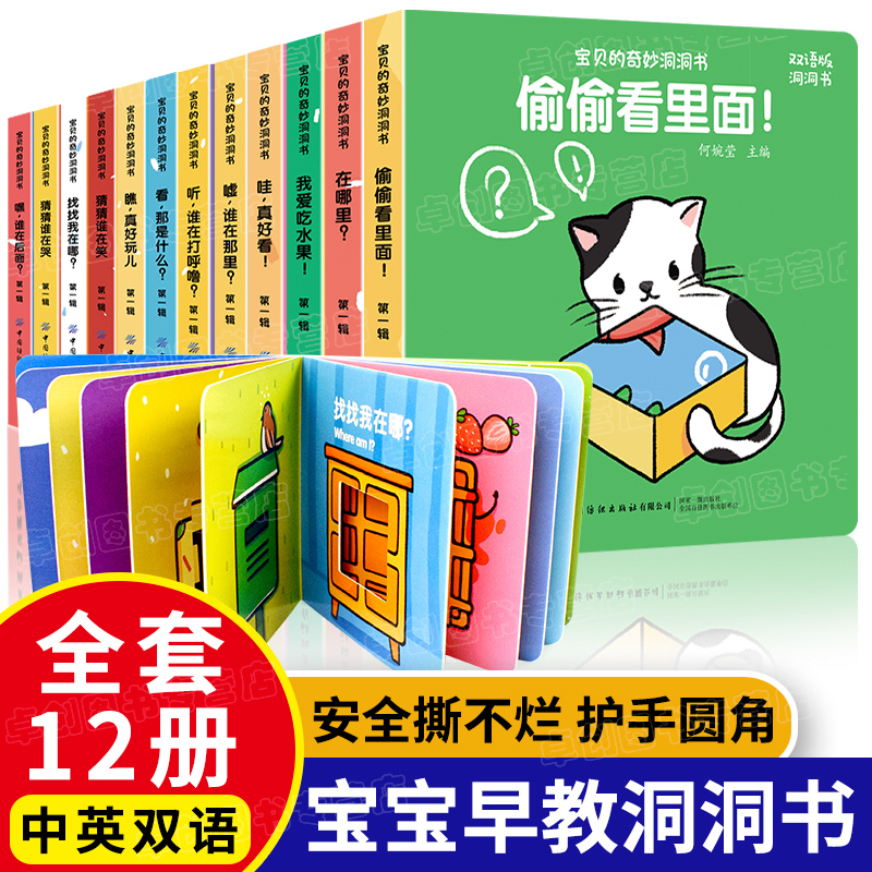 博盛洞洞书婴儿早教全套12册1-2-3岁撕不烂宝宝书猜猜我是谁洞洞书 婴儿宝贝的奇妙翻翻书 看图识物幼儿启蒙认知书籍儿童3d立体书