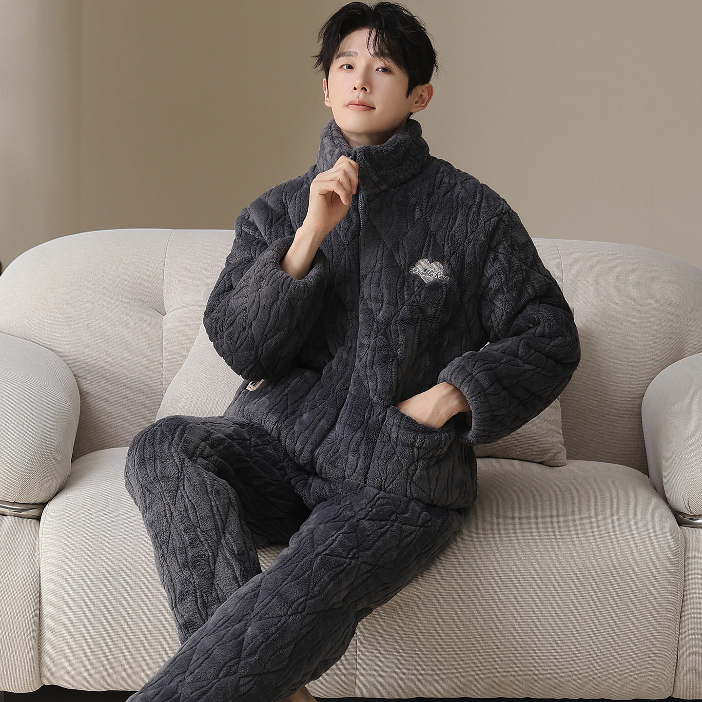 【超厚】珊瑚绒睡衣男款冬季三层夹棉加厚棉袄保暖家居服套装冬天