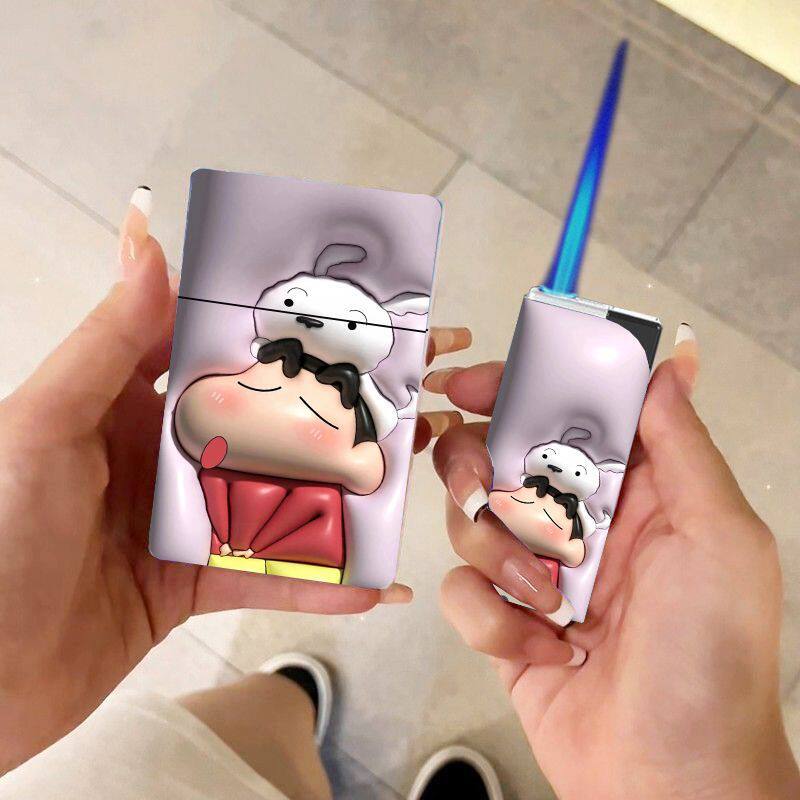 网红爆款蜡笔小新系列可爱卡通防风打火机和塑料烟盒组合20支粗支