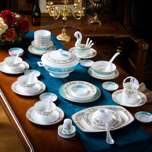 自由组合景德镇骨瓷餐具碗碟套装家用轻奢盘筷子中香榭丽舍陶瓷器