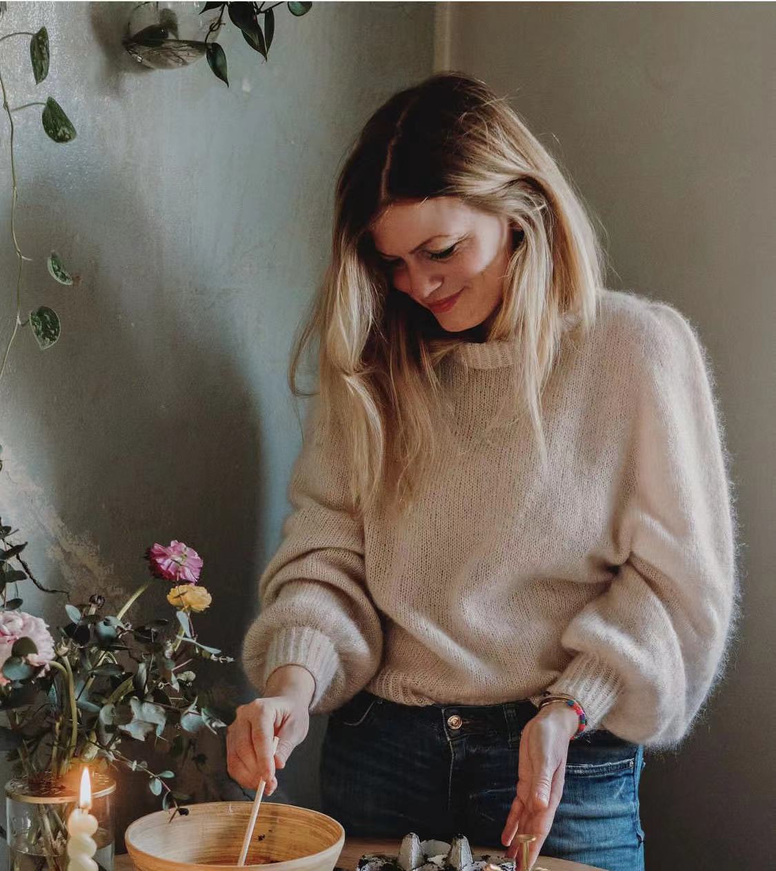 玛丽套衫 女士泡泡袖毛衣棒针文字编织说明图解 非成品