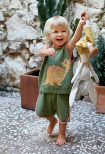 恐龙背心短裤套装 棒针文字翻译编织图解 非实物拍下备注邮箱