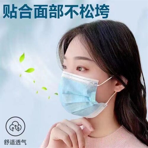一次性口罩成人学生三层防护防尘含熔喷布蓝色透气口罩厂家