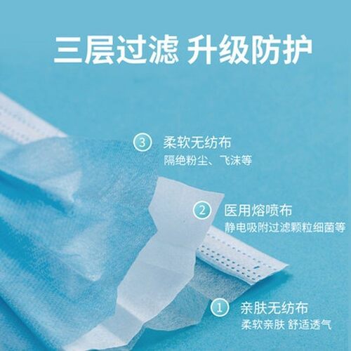 3000整箱一次性三层口罩蓝白成人防晒透气款便宜防护口罩