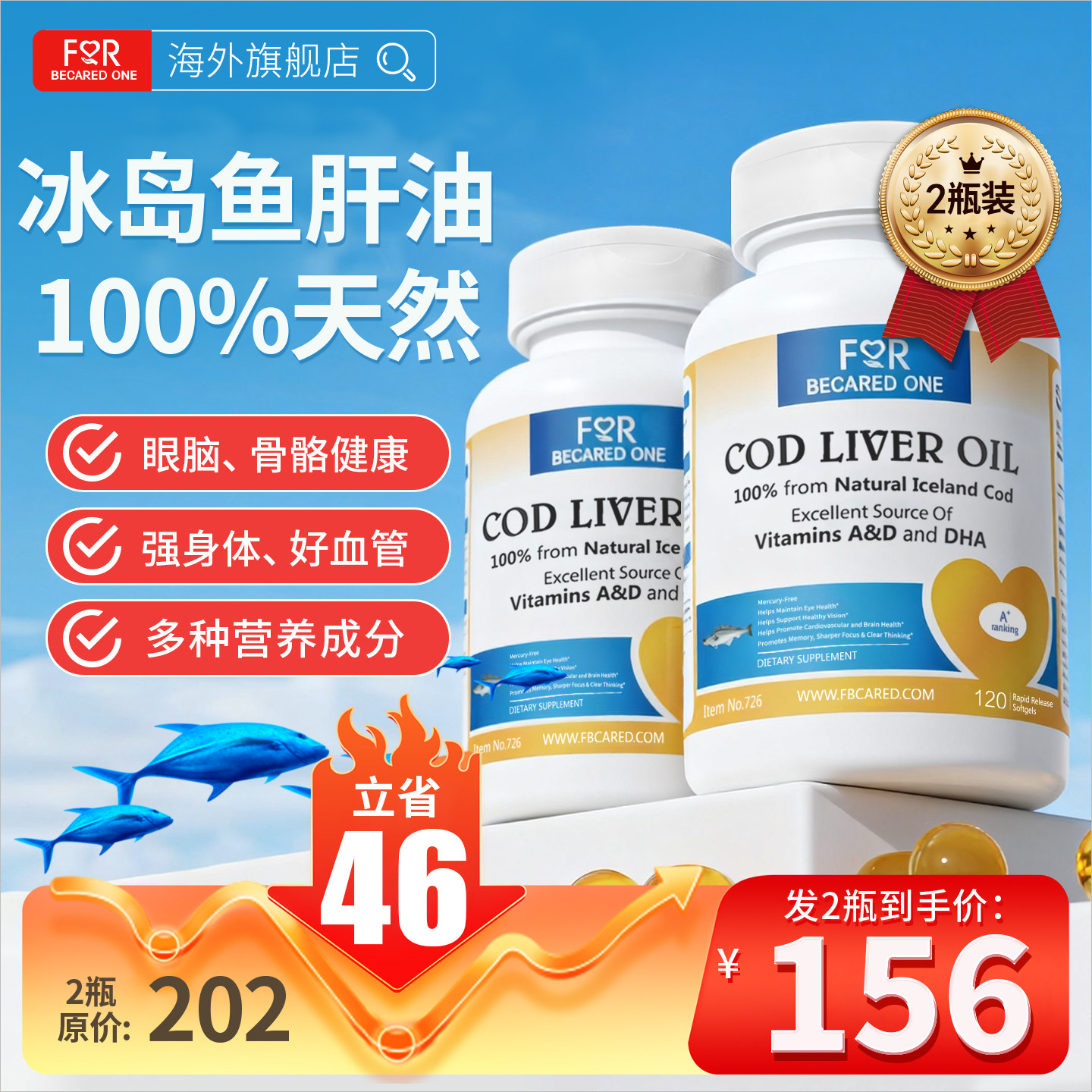 鳕鱼肝油软胶囊DHA记忆力补脑高中生成人学生儿童鱼甘鱼油丸护眼