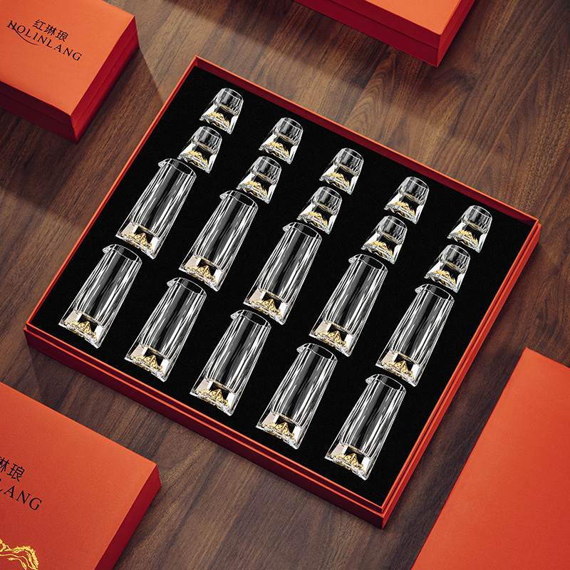 钻石金山水晶玻白酒杯套装家用璃小一口杯中式分酒器酒盅酒具礼盒