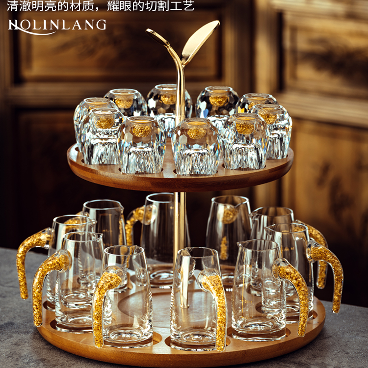 金箔水晶白酒杯一口杯家用礼盒装