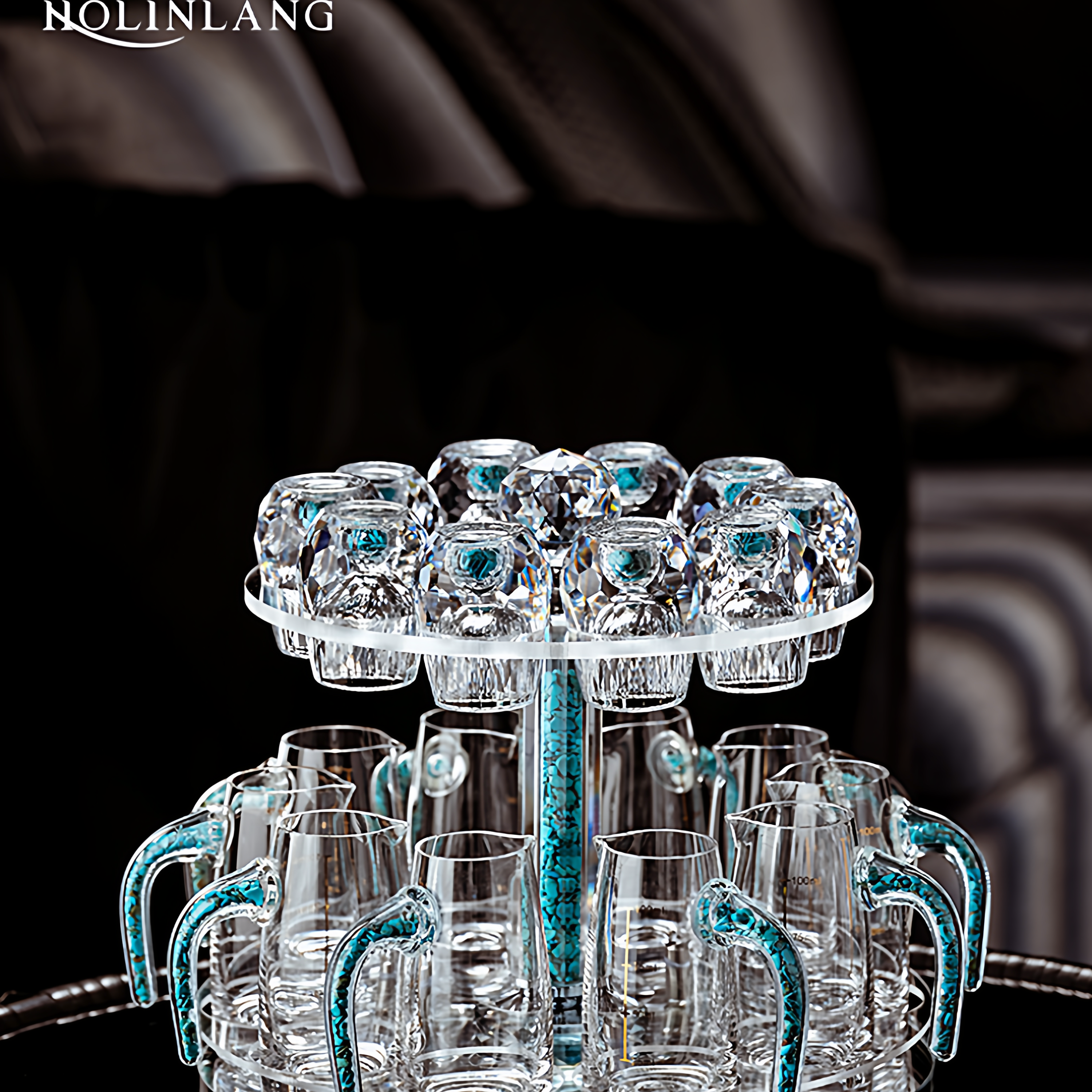 红琳琅水晶切面绿松石白酒杯